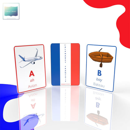 French Alphabet Flashcards – Learn with Illustrations, Pronunciations & Examples (Pack of 26)