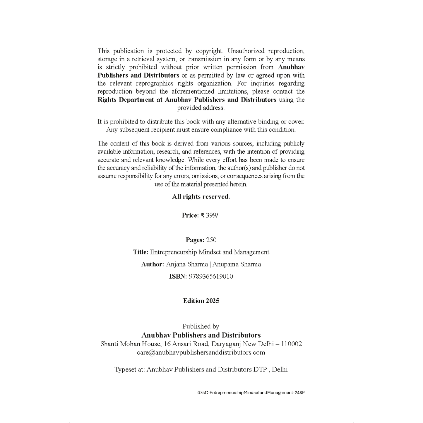 Entrepreneurship Mindset and Management: A Handbook
