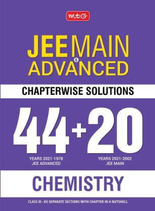 MTG 44 + 20 Years Chapterwise Solutions Chemistry for JEE (Advanced + Main), JEE Advanced Books 2022